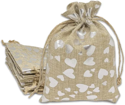 Vista 15 de 48 paquetes de 3x4 bolsas de regalo reutilizables de yute y arpillera con cordones (Feliz Navidad, X-Pequeño) - para regalos, favores de fiesta