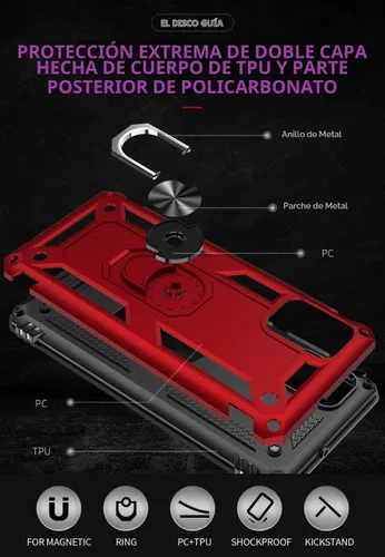 Vista 6 de Funda para Samsung A71 5G, Galaxy A71 5G, funda PUSHIMEI de grado militar resistente con protector de pantalla HD, anillo magnético con soporte