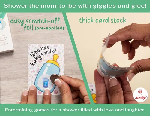 Vista 6 de Juegos de baby shower de Party Hearty para niño, 40 boletos de lotería con emojis para rascar, ideas de juegos para bebés, juego de rascar, azul