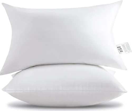 Vista 11 de HITO 12x20 Insertos de almohada (Juego de 2) - Fundas de almohada decorativas 100% algodón con relleno de alternativa al plumón, color blanco