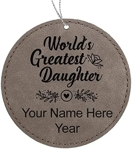 Vista 7 de LaserGram Personalized Christmas Ornament, World's Greatest Daughter, Faux Leather, Custom Laser Engraved Gift Idea (Round Shape, Black with Gold)