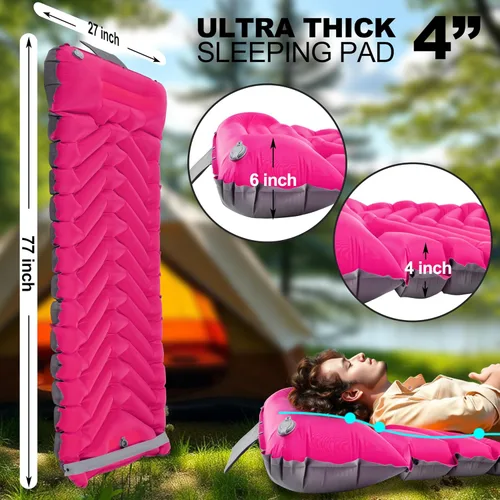 Vista 3 de Colchoneta de dormir con almohada, autoinflable, extra gruesa, ultraligera, bomba integrada, lo último para camping, senderismo, viajes, Airpad