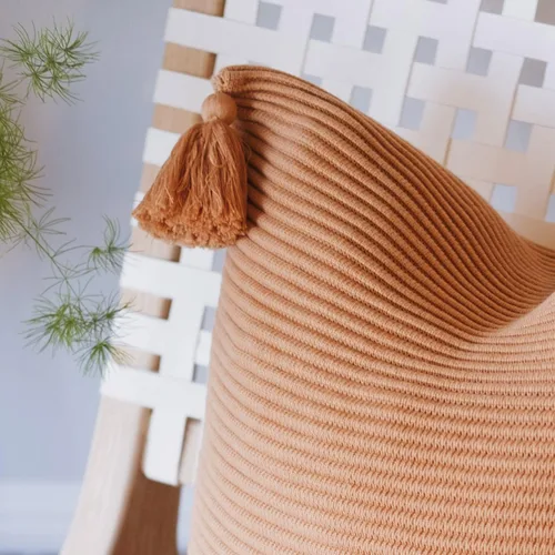 Vista 2 de Funda de Cojín Decorativo Boho 100% Algodón Suave Textura de Punto Acanalado con Borlas Hechas a Mano Acento Decorativo Acogedor