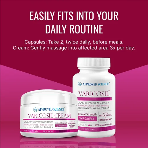 Vista 11 de Approved Science Varicosil - Suplemento de apoyo para las venas varicosas - 1 botella (45 cápsulas) + 1 crema (2 fl oz) - Vegano