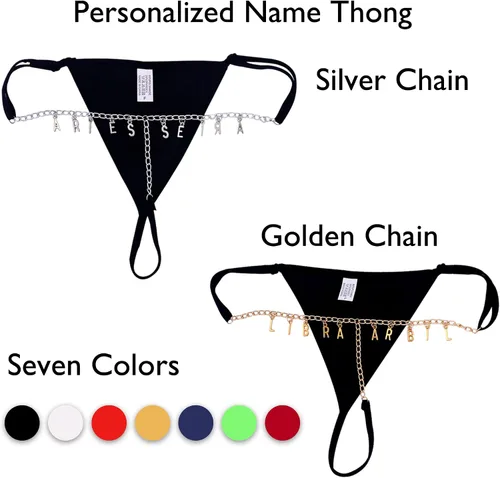 Vista 2 de Artsadd Tanga de cadena de cintura sexy personalizada para mujer, joyería con nombre personalizado, cadena de tanga, bragas negras, regalo