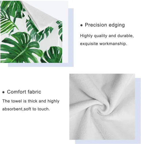 Vista 4 de Vdsrup Juego de 3 toallas de baño de verano con hojas de palma tropical, toallas de mano de hojas de selva tropical, toalla suave y fina