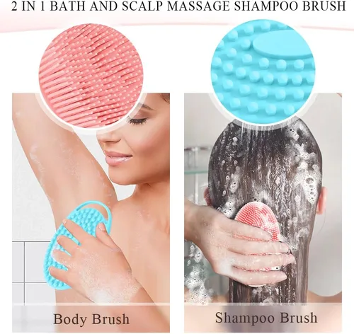 Vista 5 de Exfoliante corporal de silicona, exfoliante de lufa, exfoliante corporal de lufa, limpiador corporal de ducha, paquete de 2 unidades, exfoliante