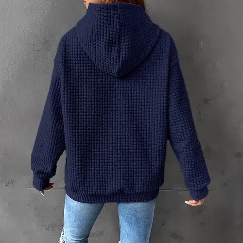 Vista 2 de Sudaderas casuales con capucha para mujer, invierno 2023, manga larga, cordón sólido, cálidas, sudaderas con bolsillos