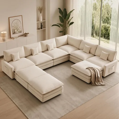 Vista 21 de Sofá seccional modular de 107", sofá de nube en forma de L con otomana Negro