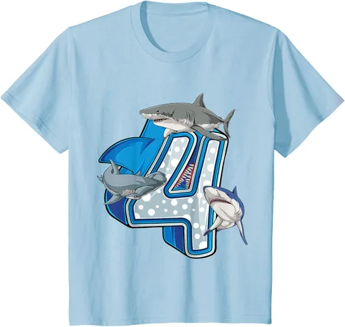 Vista 9 de Camiseta de 4.º cumpleaños para niños de 4 años con diseño de tiburón oceánico Negro