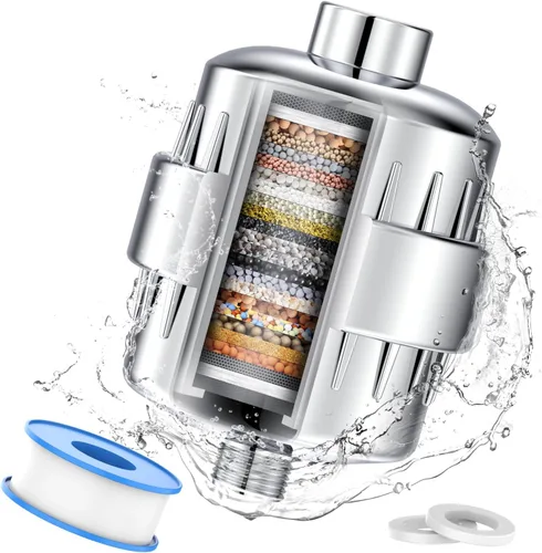 Vista 10 de Filtro de ducha negro para agua dura, filtro de ducha de 24 etapas con 4 cartuchos de filtro reemplazables que protege tu piel y cabello del cloro