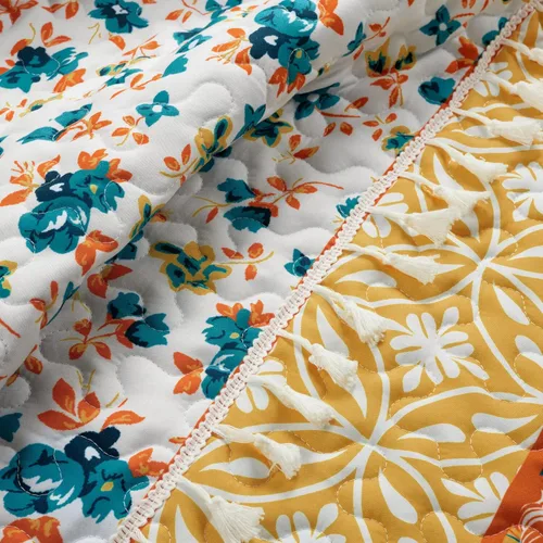 Vista 4 de Lush Decor Emily Boho Stripe - Juego de edredón reversible de 3 piezas, tamaño King, color turquesa