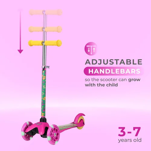Vista 6 de Patinete para niños, auto equilibrio de 3 ruedas, ruedas LED iluminadas Barney