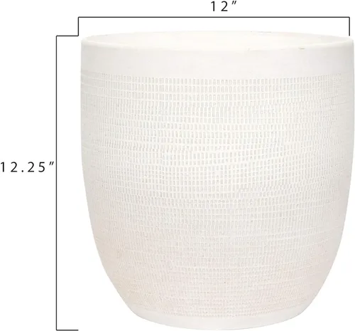 Vista 2 de Creative Co-Op - Maceta grande de cerámica blanca mate con relieve Blanco mate