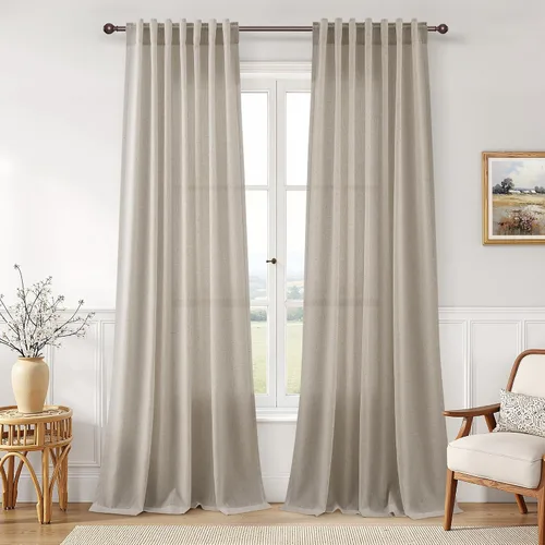 Vista 110 de Joywell - Cortinas de lino de 96 pulgadas de largo para sala de estar Natural