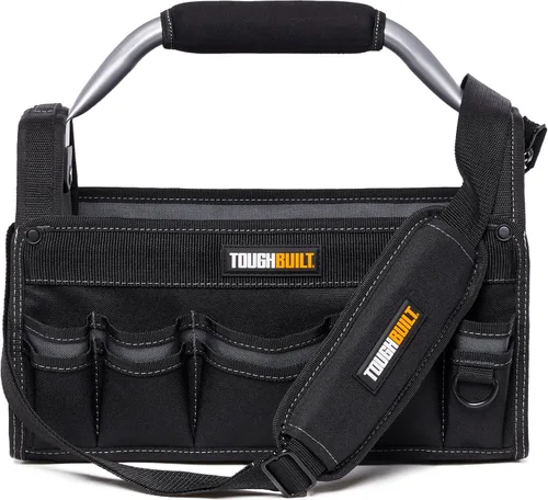 Vista 10 de ToughBuilt Serie ClipTech – Bolsa de herramientas de boca masiva de 12 pulgadas, bolsa de cuerpo duro de apertura amplia con 25 bolsillos, barra