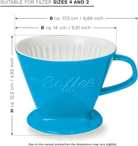 Vista 2 de Creano XXL gotero de café de porcelana azul - cafetera de cono de cerámica - cafetera de café vertida - tamaño del filtro 4 - calidad enorme