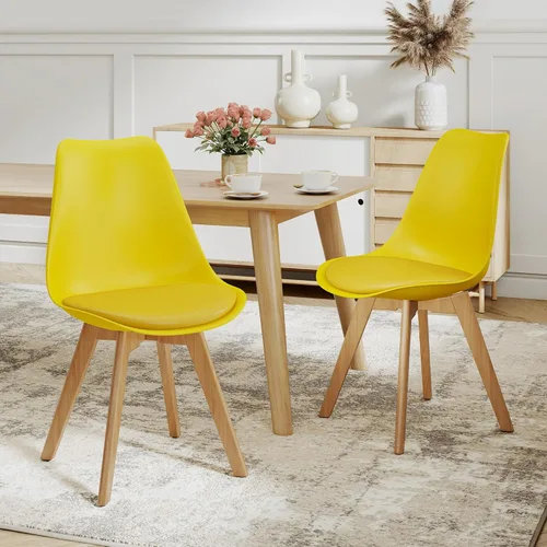Vista 10 de NOBPEINT Juego de 2 sillas de comedor modernas de mediados de siglo, sillas tapizadas de piel sintética con respaldo curvo, silla de cocina de negro