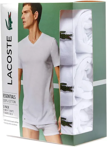 Vista 2 de Lacoste Paquete de 3 camisetas esenciales de 100 algodón con cuello en V para hombre