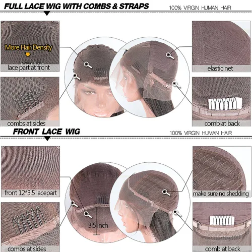 Vista 6 de Pelucas de pelo humano de encaje completo para las mujeres negras, cabello estilo mojado, ondulado, brasileño, virginal, Sin pegamento, con encaje