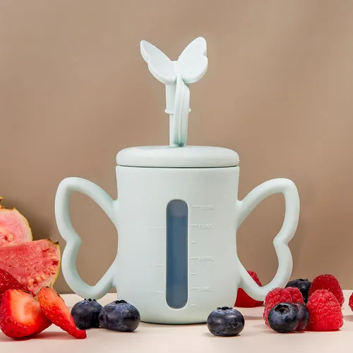 Vista 7 de Dommy Taza de entrenamiento de silicona con tapa de popote para bebés de 6 meses y 12 a 18 meses, taza para beber agua para bebés de 6 meses