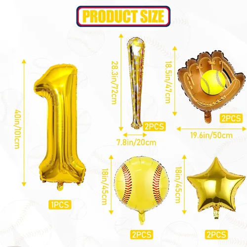 Vista 2 de 9 globos de sóftbol, globos de sóftbol de cumpleaños con número de mylar de aluminio para sóftbol, suministros de fiesta de cumpleaños, decoraciones