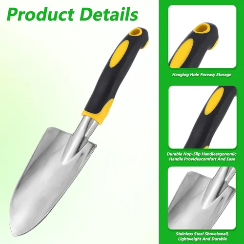 Vista 3 de 8 piezas de pala de jardín de aleación de aluminio resistente, palas pequeñas para excavar palas de mano de metal con mango TPR suave para césped