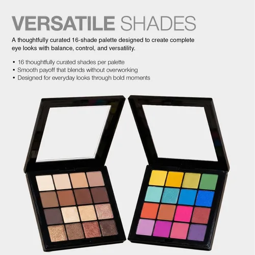 Vista 2 de Palladio Ultimate Pro Paleta de maquillaje de sombra de ojos, 16 colores de polvo de alta pigmentación, mate, brillo, acabados satinados
