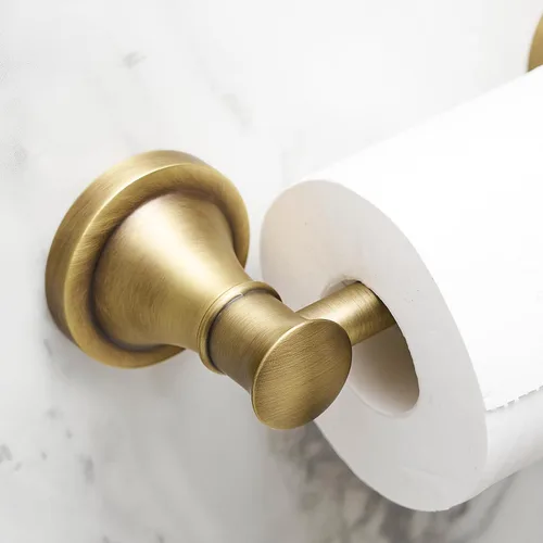 Vista 7 de Hoimpro Sujetador de papel higiénico montado en la pared, resistente a la oxidación, accesorios de baño, colgador de papel higiénico en latón antiguo