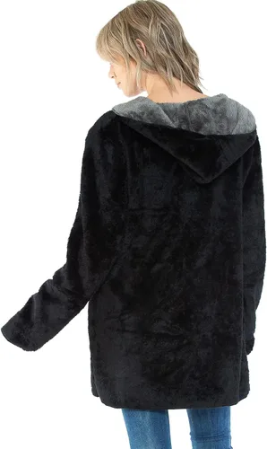 Vista 2 de Manta con capucha en forro polar grueso con bolsillo, color negro, tamaño grande, para mujeres y hombres, cálida y acogedora