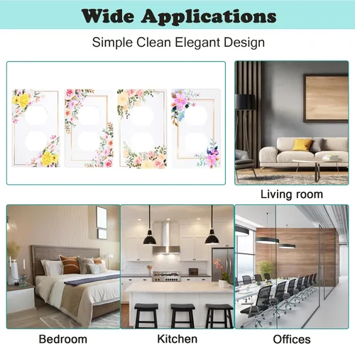 Vista 4 de Cubiertas decorativas para interruptor de luz, diseño floral clásico, placa de pared sin tornillos, placa de pared eléctrica de salida dúplex de una