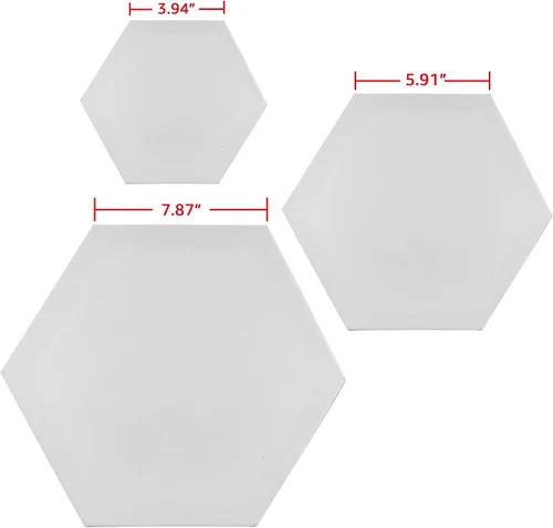 Vista 2 de Lienzo hexagonal en blanco estirado para pintar tableros de lienzo blanco con marco, juego de 3 lienzos (8/6/4 pulgadas), suministros de pintura