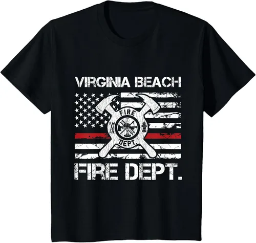 Vista 38 de Virginia Beach Virginia Fire Department - Camiseta delgada de línea roja, Negro