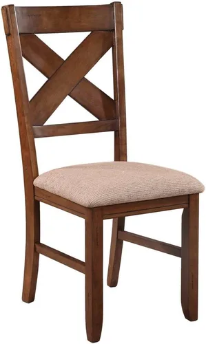 Vista 3 de Roundhill Furniture Karven - Sillas de comedor tapizadas con respaldo cruzado en acabado avellana oscura, juego de 2
