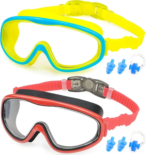 Vista 14 de KAILIMENG Gafas de natación para niños, paquete de 2 gafas de natación para edades de 3 a 15 años, antivaho y anti-rayos UV Cear de visión amplia