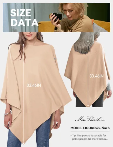 Vista 16 de MissShorthair Versatile Women's Shawl Wrap – Soft Knitted Poncho Cape Scarf for Fall Winter