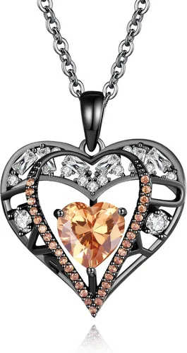 Vista 85 de Collar de cristal de 5 corazones, chapado en oro rosa de 18 quilates, colgante con cadena de plata de ley 925 de 18 + 2 pulgadas, joyería de piedra