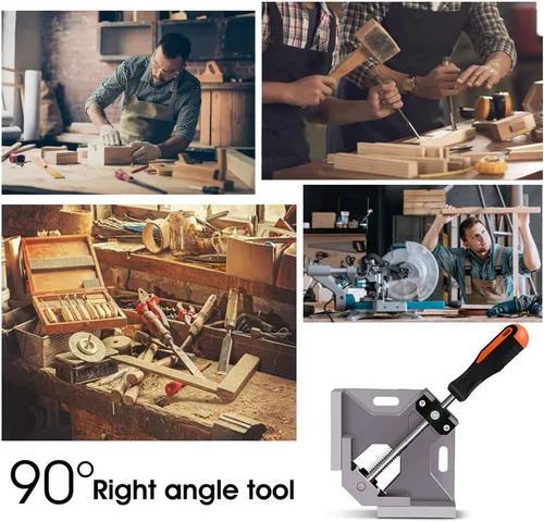 Vista 7 de Paquete de 2 abrazaderas de ángulo recto – Abrazaderas de 90 grados para carpintería, abrazadera de esquina de aleación de aluminio de un solo mango