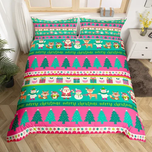 Vista 24 de Feelyou Juego de ropa de cama de Navidad gris para niños, tamaño individual, funda de edredón enana de Navidad para niños, niñas, adolescentes