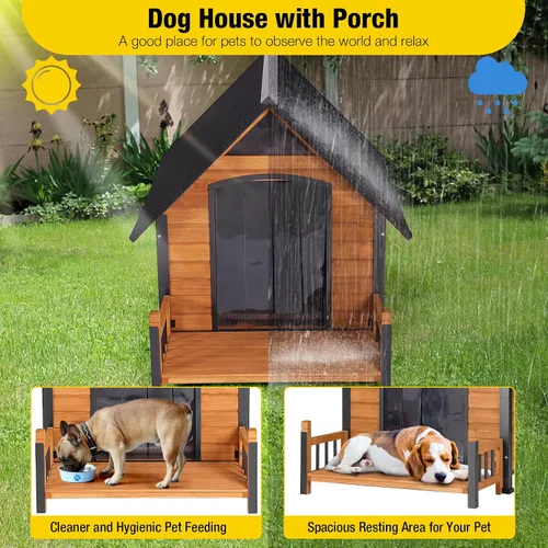 Vista 4 de Casa para perros al aire libre con forro aislante completo, resistente a la intemperie, refugio para cachorros, perrera para interiores, Marrón