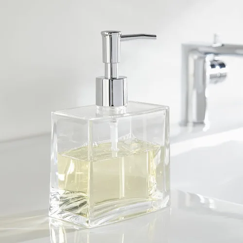 Vista 3 de Huang Acrylic Dispensador de jabón líquido rectangular transparente recargable para encimera de tocador de baño, fregadero de cocina, capacidad