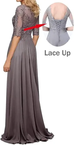Vista 2 de PRESEOSSA Vestido de noche largo formal de gasa con mangas para madre de la novia para mujer