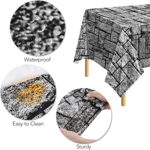 Vista 3 de durony 2 manteles de plástico para pared de piedra, impermeables, medievales, ladrillos de piedra para decoración de mesas temáticas de castillo