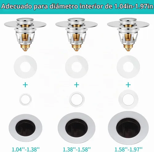 Vista 5 de Tapón para lavabo, colador de desagüe para lavabo de baño con colector de pelo, para orificio de desagüe de 1.04''~1.97'', cubierta de desagüe Cromo
