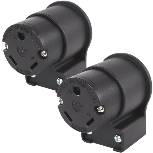 Vista 7 de Journeyman-Pro - Conector de codo hembra de 90 grados en ángulo recto TT-30C-AN, 30 amperios 120-125 voltios, generador de remolque RV de hoja recta