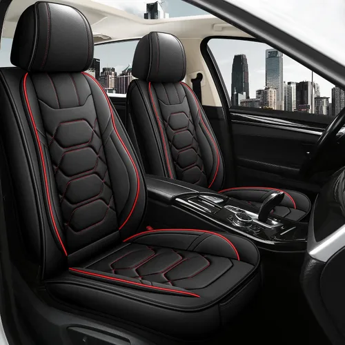 Vista 10 de Pariitadin Fundas de Cuero para Asientos de Automóvil Par Delantero, Impermeables, Transpirables, de Piel Sintética, Fundas de Asiento para B-Negro