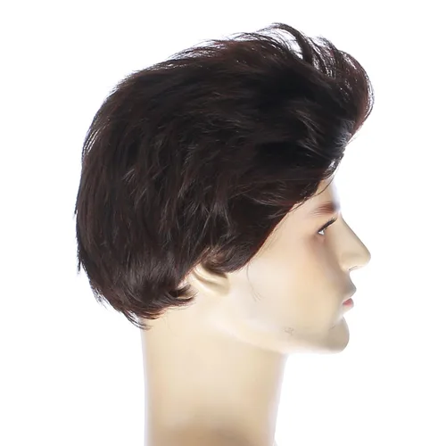 Vista 5 de Peluca corta BERON para hombre y chico, para fiesta temática, peluca con gorro de peluca Marrón oscuro