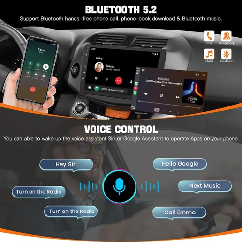 Vista 5 de Estéreo de radio de coche para Toyota RAV4 2007-2012 sin sistema de sonido JBLB, compatible con Carplay inalámbrico/Android Auto/Mirrorlink
