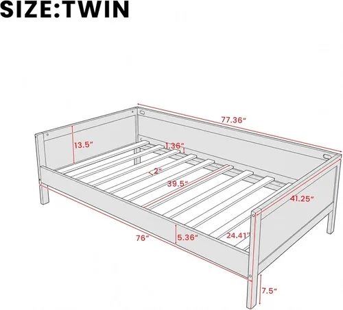 Vista 2 de Marco de sofá cama de madera de tamaño individual con rieles de 3 lados y Walnu Oscuro