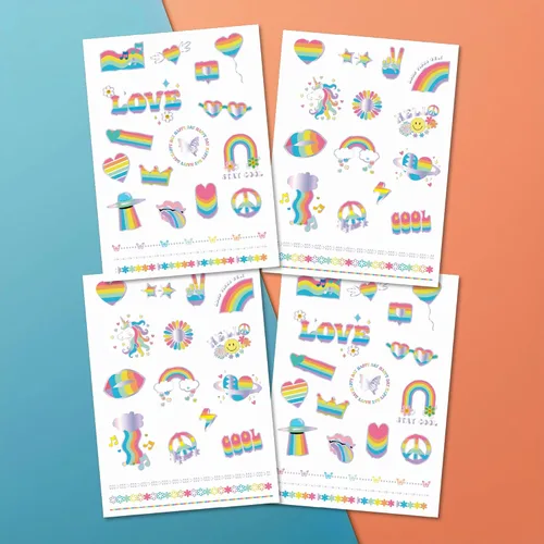 Vista 7 de PapaKit Kitty Cats - Juego de tatuajes falsos temporales, 4 hojas de 64 estilos con lámina iridiscente metálica, recuerdos de fiesta, rellenos
